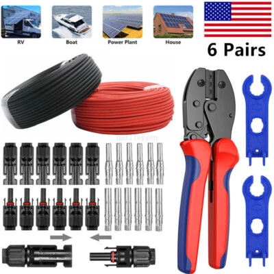 6 пар разъемов проводов для солнечных панелей обжимные плоскогубцы обжимной кабель /10AWG удлинительный кабель - Изображение 1 из 4