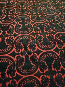 50-60s King Bedspread Mid Century Frocked Red Black Gothic Medalion Velvet as is