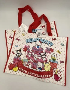 Sanrio Characters Hello Kitty SHOPPING TOTE BAG 50th Anniversary Daiso LOT OF 2. - Picture 1 of 13