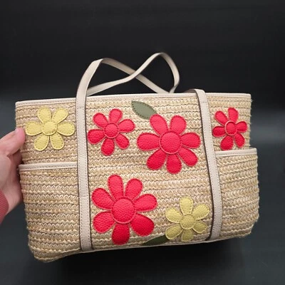 Bolsa de praia St. Johns Bay tecido palha primavera com flores bolsa de mão - Imagem 1 de 4