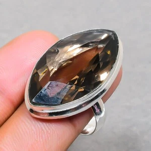Faceted Smoky Quartz Marquise Shape Gemstone Handmade Adjustable Jewelry Ring - Picture 1 of 9