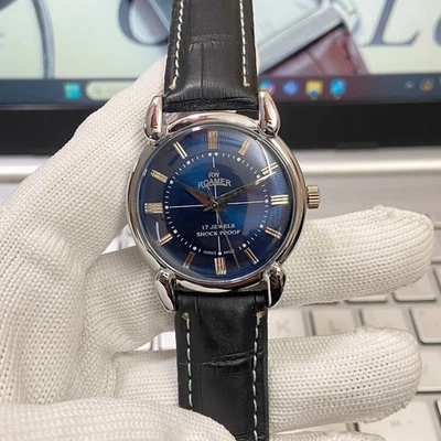 RARO Reloj Manual Roamer Brevete Suizo Hombre Cara Azul Foto 1 de 4