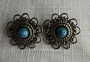 Vintage Southwestern durchbrochene silberfarbene Clip-Ohrringe - Bild 1 von 4