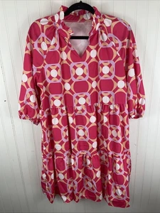 Vestido para mujer rosa estampado geométrico sin marca cuello en V manga 3/4 hasta la rodilla M/L - Imagen 1 de 11