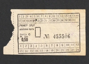 VINTAGE SPLIT CROATIA AUTOBUSNA KARTA CROATION BUS TICKET - Bild 1 von 1