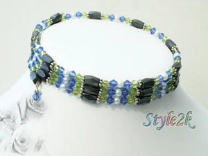 Magnetic Necklace Bracelet Sky Blue Green Crystal 36" anklet neck collar gift - Picture 1 of 3