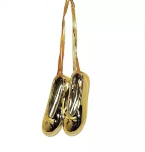 Vintage Gold Tone ceramic Ballet Ballerina Shoes Christmas Ornaments ~ Japan - Picture 1 of 3