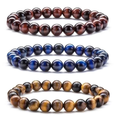 Pulsera de cuentas de piedra natural para hombre | Pulsera de cuentas redondas de moda para hombre | Foto 1 de 4
