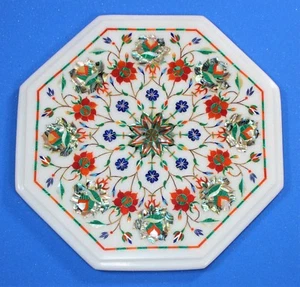 12" Marble side end table handmade inlay semi precious stones art work table - Picture 1 of 3