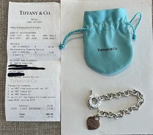 Tiffany & Co. 925 Silver MED RTT Heart Tag Toggle 7.75" Bracelet - Picture 1 of 8