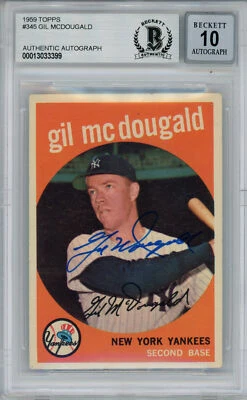 Tarjeta coleccionable autografiada por Gil McDougald 1959 Topps #345 Beckett 10 losa 38479 Foto 1 de 2