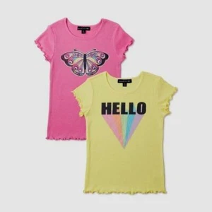 Social Edition Girls Graphic Ribbed Lettuce Edge T-Shirts, 2-Pack, Large (10-12) - Picture 1 of 3