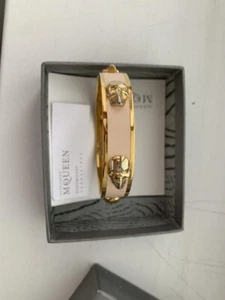 ALEXANDER MCQUEEN Pink Skull Bangle Bracelet Gold Nude Enamel - Picture 1 of 5