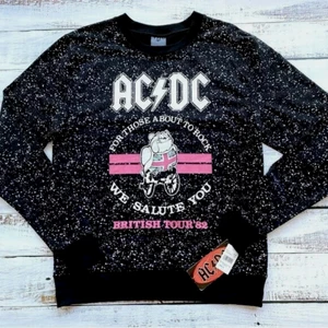 NWT AC/DC Speckled Sweatshirt British Tour ‘82 Long Sleeve Mens Womens Unisex S - Picture 1 of 9