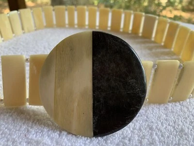 Handmade Belt Sea Shell Mother Of Pearl Cream Tile Bronze Haiti Size Small 30-31 - Image 1 of 4