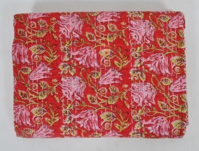 Colcha Edredón Kantha Doble Bordada Floral Algodón Rojo Boho Gitana Manta Foto 1 de 4
