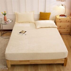 Flannel Velvet Fitted Sheet Mattress Protect Cover With Elastic Band Solid Color