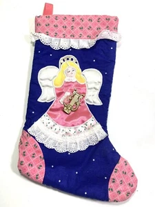 Vintage Pink & Blue Angel Patchwork Christmas Stocking Avon  16” - Picture 1 of 5