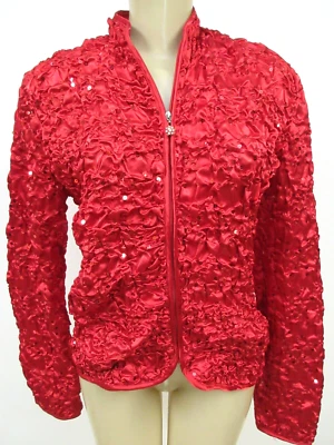 MSK Red Sequin Ruched Zip Jacket Size S Satin Stretch Evening Top NEW - Image 1 of 4