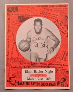 Elgin Baylor Night Programm 21. März 1969 LA Lakers NBA Hall Of Famer - Bild 1 von 7