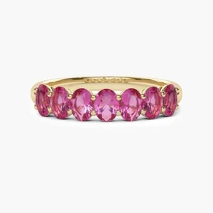 14k Yellow Gold Natural Oval Cut Pink Sapphire Gemstone Women Wedding Ring - Picture 1 of 4