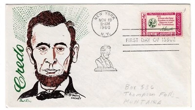 #1143 Lincoln Credo 1960 First Day Cover - Henry Cachet - Image 1 of 2