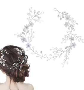 Fascia per capelli matrimonio cristallo perla pieghevole argento capelli sposa vite accessorio per capelli - Foto 1 di 6