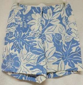 J McLaughlin Damen blau weiß Blumen hoher Bund Shorts 0 adrette Retro maritim - Bild 1 von 4