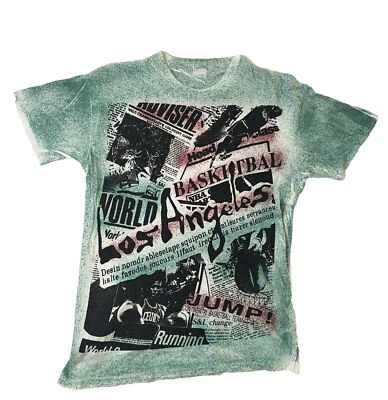 Vintage 90s Los Angeles Basketball All Over Print T-Shirt L NBA Style 90s Green - Image 1 of 4