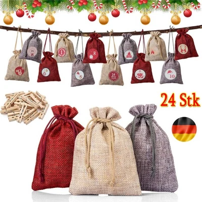 Adventskalender zum Befüllen 24 Stk. Jutebeutel Weihnachtskalender Säckchen Neu - Bild 1 von 4