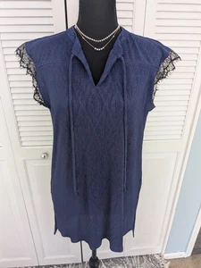 Lularoe Elegant Blouse Women's S Blue Grace Crinkle Lace Cap Sleeves Shimmer Top - Picture 1 of 10