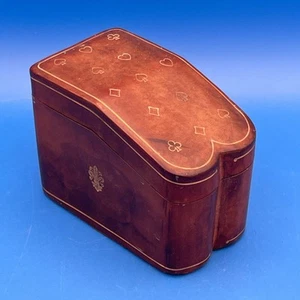 Italian Leather Playing Card Box Case for 2 Decks of Cards Gold Embossed Vintage - Picture 1 of 12