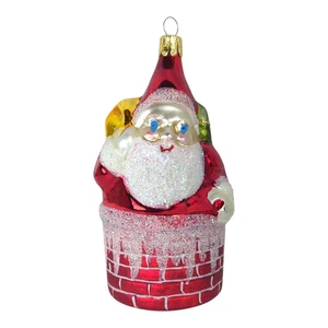 Vintage Santa Chimney 5" Blown Glass Ornament | Czech Republic Christmas Glitter - Picture 1 of 7