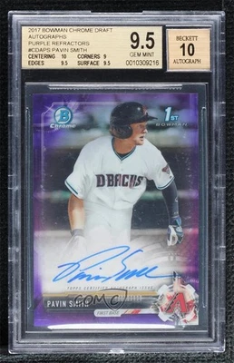 2017 Bowman Draft Chrome Pick Purple Refractor Pavin Smith BGS 9.5 GEM MINT Auto - Image 1 of 2