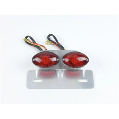 2FastMoto Chrome Dual Cateye Taillight 12 Volt & License Bracket  62-21602 - Image 1 of 4