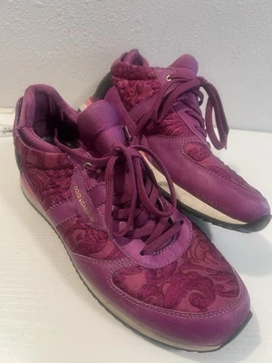 Dolce Gabbana Trainers 39.5 Fuschia Purple Pink Leather With Floral Shiny Runner - Image 1 of 4