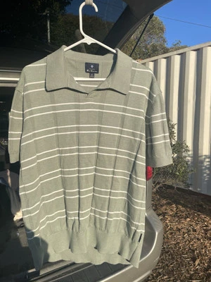 Camiseta Ben Sherman Tejida Rayas Verde y Blanco Con Cuello Foto 1 de 2