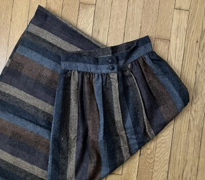 Vintage 1970’s Striped Wool High Waisted A Line Skirt Women’s XS Brown Blue - Image 1 of 4