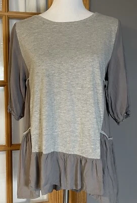 Blusa elegante Wish manga abullonada en capas para mujer M gris gasa jersey City Peasant Foto 1 de 4