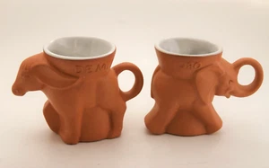 Pair of Frankoma Political Race Coffee Mugs Elephant Donkey Reagan 1980 Natural - Picture 1 of 7