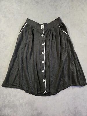 Modcloth A-Line Skirt Women's Large Black Button-Front Elastic Waist Preppy - Image 1 of 4