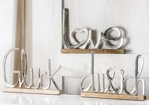 Alu Schriftzug Love auf Holzbasis silber Mango 41 cm (G48195) Dekoobjekt - Bild 1 von 1