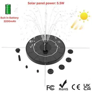 5.5w Solar Powered Water Pump Battery Water Fountain For Bird Bath Garden Pond - Picture 1 of 13