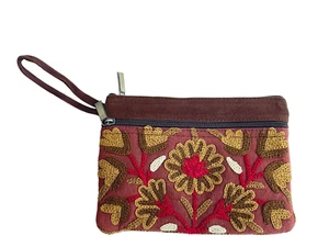 Floral BOHO Embroidered Wristlet Clutch Flower Multicolor Fabric Suede Purse - Picture 1 of 5