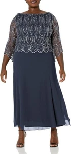 J Kara Women's Size 3/4 Scallop Beaded Pop Over Gown Plus Size 14 - Picture 1 of 5