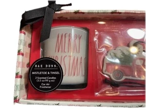 Rae Dunn MERRY CHRISTMAS Candle Set ❤️🎁 w/car Air Freshener Christmas Day NWT - Picture 1 of 4