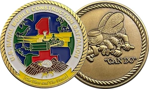 NAVAL MOBILE CONSTRUCTION BATTALION ONE ~ COMMAND COIN ~ Size = 2" - Picture 1 of 3