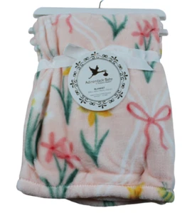 Adirondack Baby Flower Fleece Blanket Infant Girls Peach Pink Bee Bow Floral NWT - Picture 1 of 4