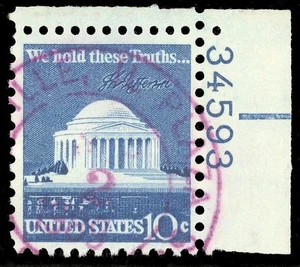 Scott 1510, the 10¢ Jefferson Memorial Issue from 1973 - Used Plate No. Single - Picture 1 of 1