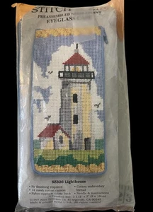 Vintage Stitch & Zip Needlepoint Glasses Case - Lighthouse - Picture 1 of 3